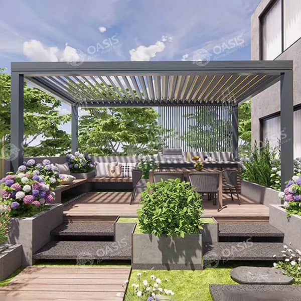 Luxury Waterproof Roof Top Sunshade Aluminum Pergola Gazebo Aluminum Louvered Pergola For Mansions
