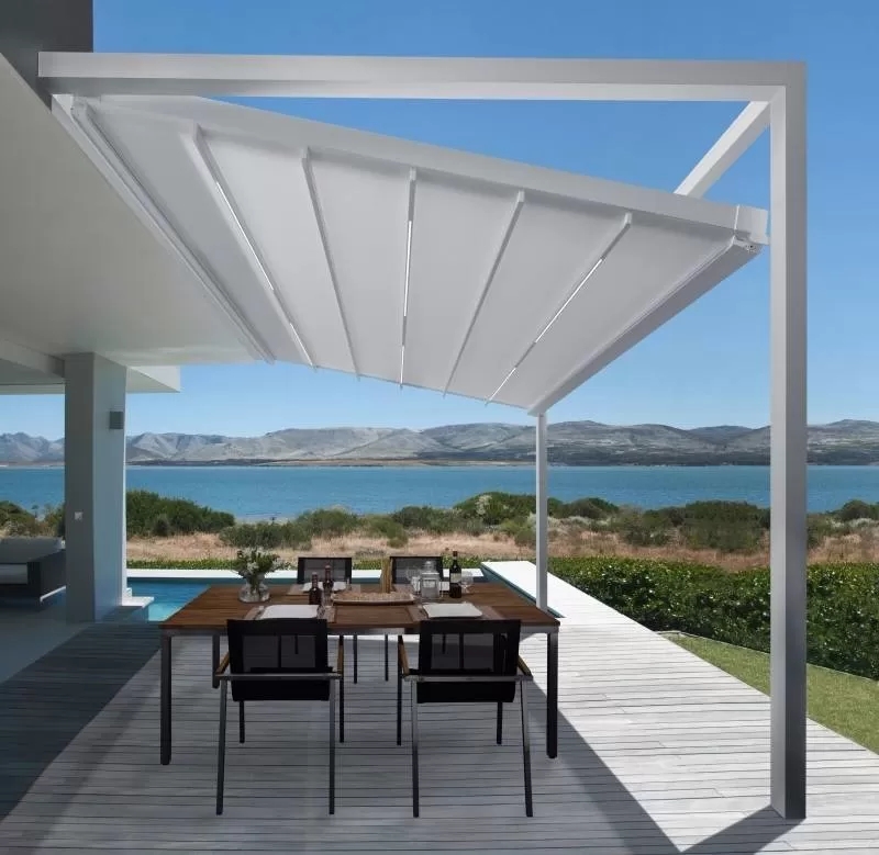 All-Weather Aluminum Patio Cover Corrosion-Resistant Frame Tear-Proof Fabric Windproof Retractable T