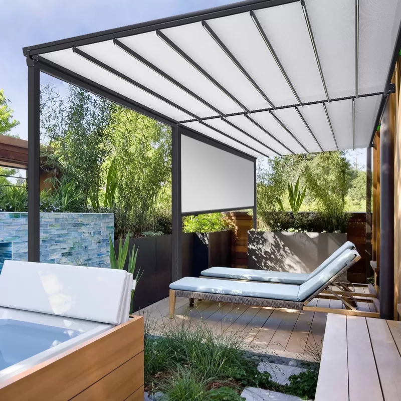 All-Weather Aluminum Patio Cover Corrosion-Resistant Frame Tear-Proof Fabric Windproof Retractable T