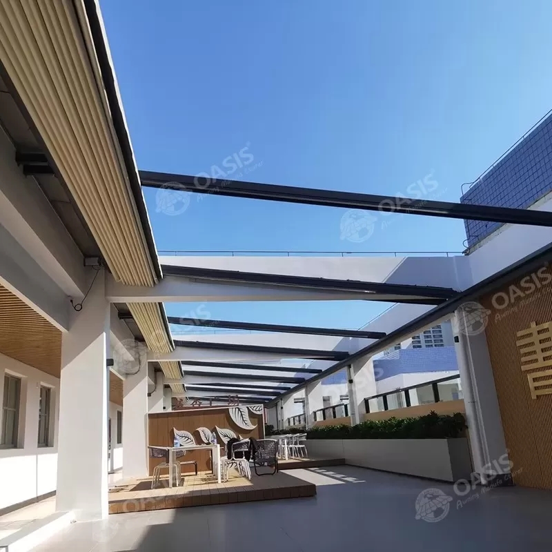 High Quality and Space Saving Anti-rust Aluminum Sunshade Waterproof Polyester Roof Courtyard sunsha