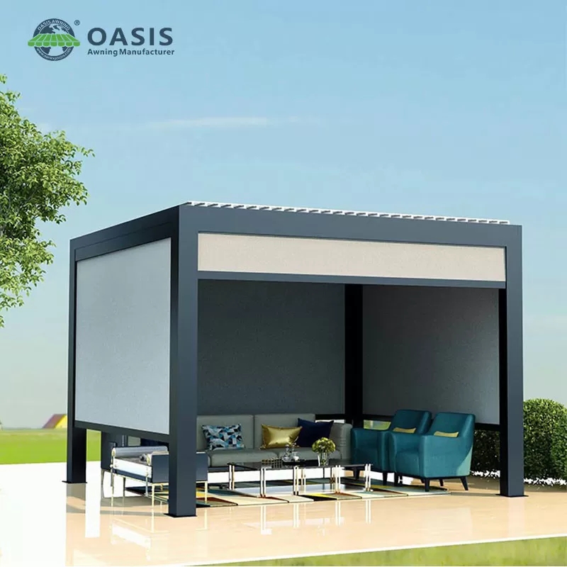 Eco-Friendly Freestanding Aluminum Louvered Pergola with Rain Wind Sensor and Adjustable Louvers