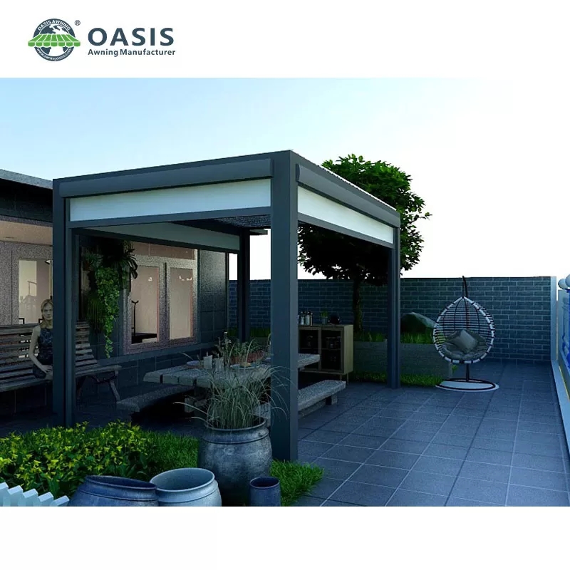 Eco-Friendly Freestanding Aluminum Louvered Pergola with Rain Wind Sensor and Adjustable Louvers