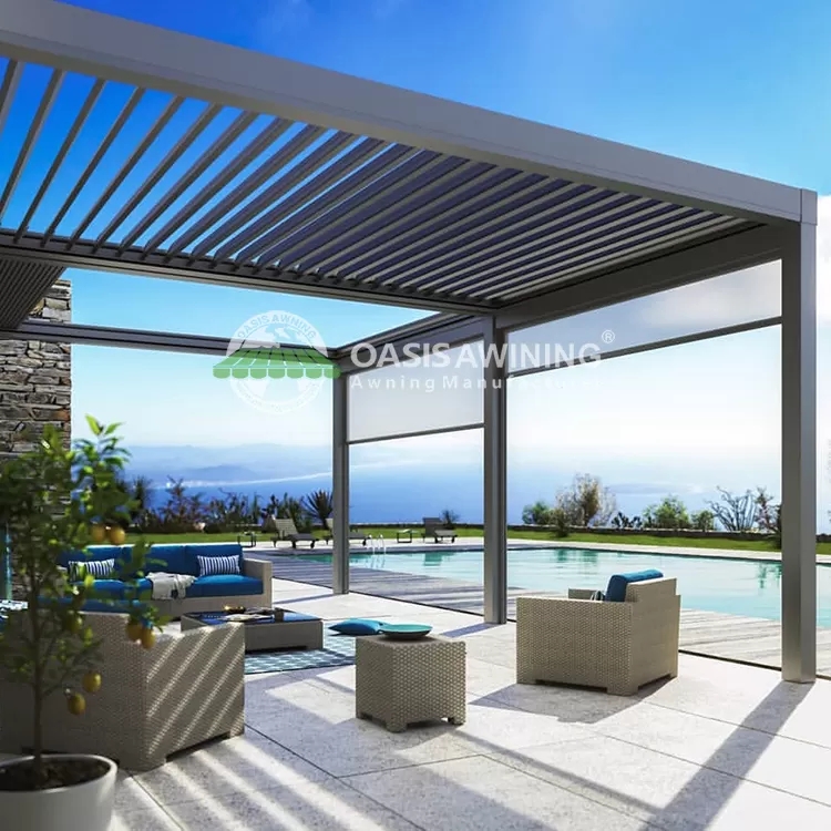 100% Rainproof Outdoor Aluminum Pergola Cover System Retractable Louvered Roof