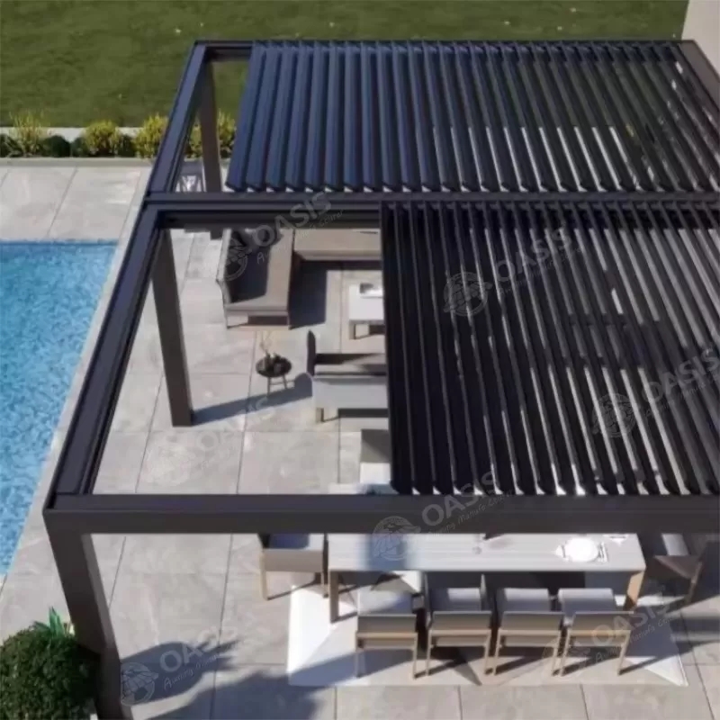 100% Rainproof Outdoor Aluminum Pergola Cover System Retractable Louvered Roof