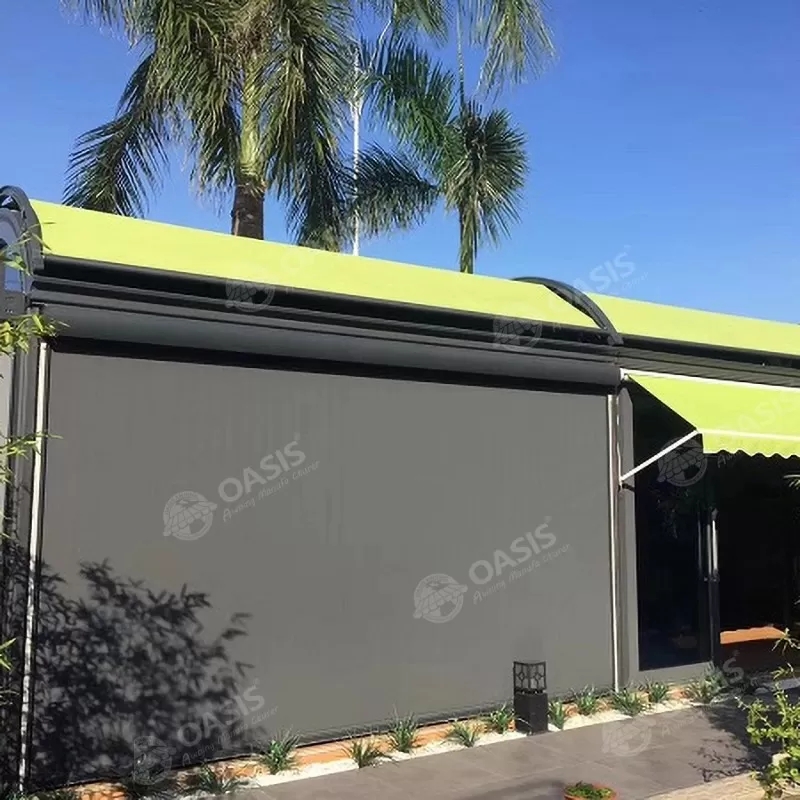 Motorized Outdoor Zip Track Blinds For Retractable Pergolas And Louver Blade Pergolas