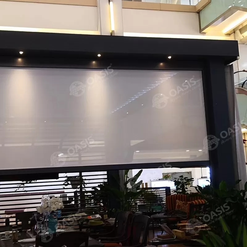 Motorized Outdoor Zip Track Blinds For Retractable Pergolas And Louver Blade Pergolas