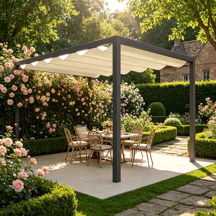 New Anti-UV  Retractable Telescopic Wave Sun Shade Net Rainproof Canopy Awnings Sails
