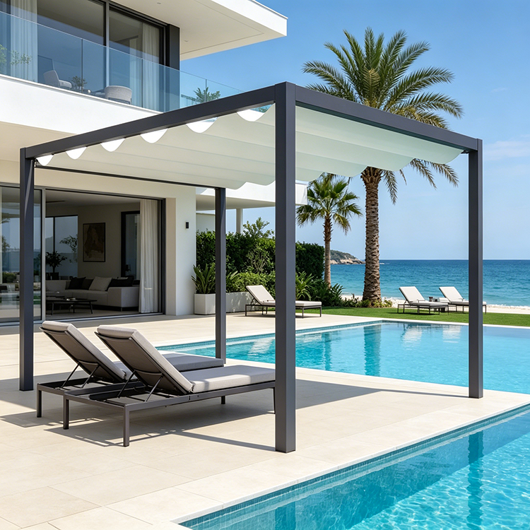 New Anti-UV  Retractable Telescopic Wave Sun Shade Net Rainproof Canopy Awnings Sails