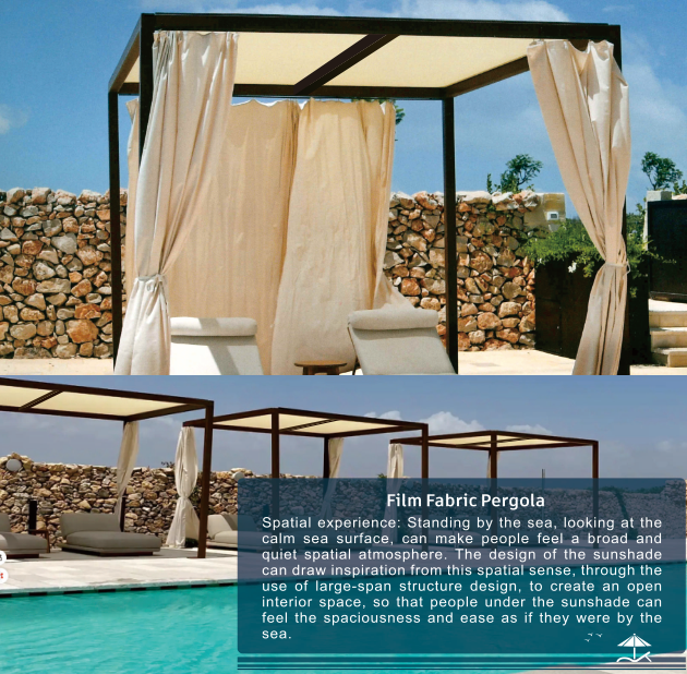 Film Fabric Pergola Miniature fixed roof pergola frame embrane fabric micro perforation Porous fabri Film Fabric Pergola Miniature fixed roof pergola frame embrane fabric micro perforation Porous fabri