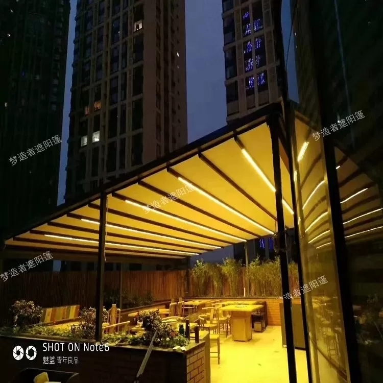 Luxury Design Aluminum Awning Weatherproof Retractable Roof & Reinforced Gussets for Gardens Durable