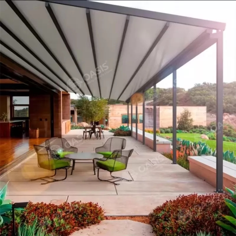 Luxury Design Aluminum Awning Weatherproof Retractable Roof & Reinforced Gussets for Gardens Durable