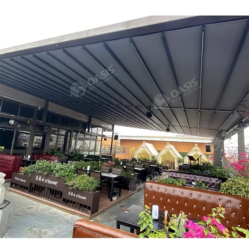 Luxury Design Aluminum Awning Weatherproof Retractable Roof & Reinforced Gussets for Gardens Durable
