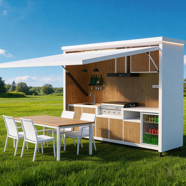 Outdoor Mobile Kitchen Cabinet, Electric Flip‑Up Lid Garden BBQ Kitchen Station