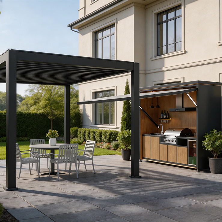 Outdoor Mobile Kitchen Cabinet, Electric Flip‑Up Lid Garden BBQ Kitchen Station