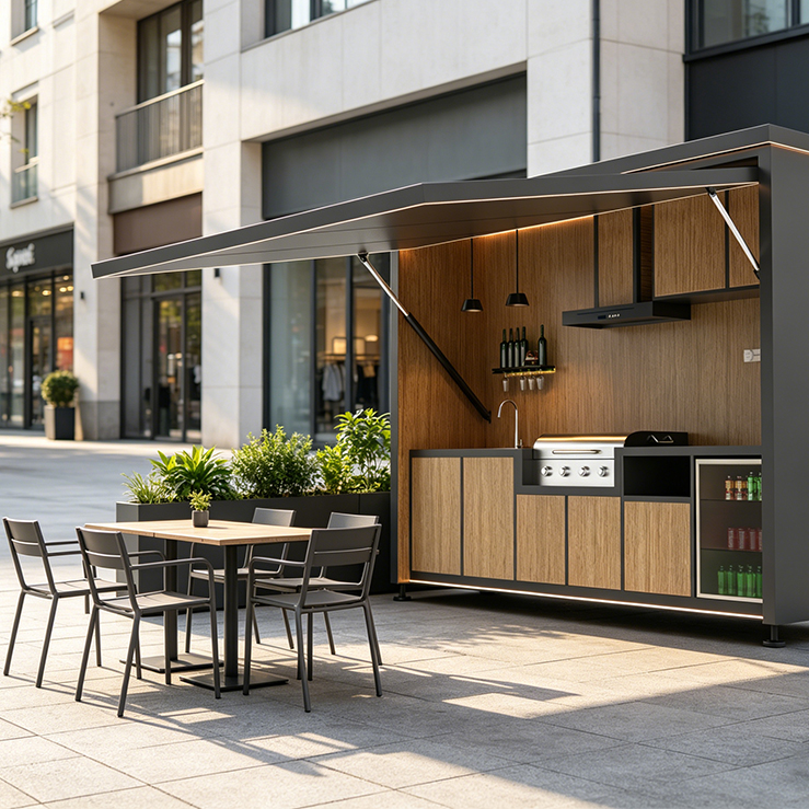 Outdoor Mobile Kitchen Cabinet, Electric Flip‑Up Lid Garden BBQ Kitchen Station