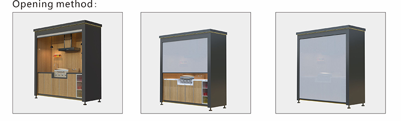 Outdoor Mobile Kitchen With Wind‑proof Roller Shutter, All‑in‑one Weatherproof Patio BBQ Cooking Sta