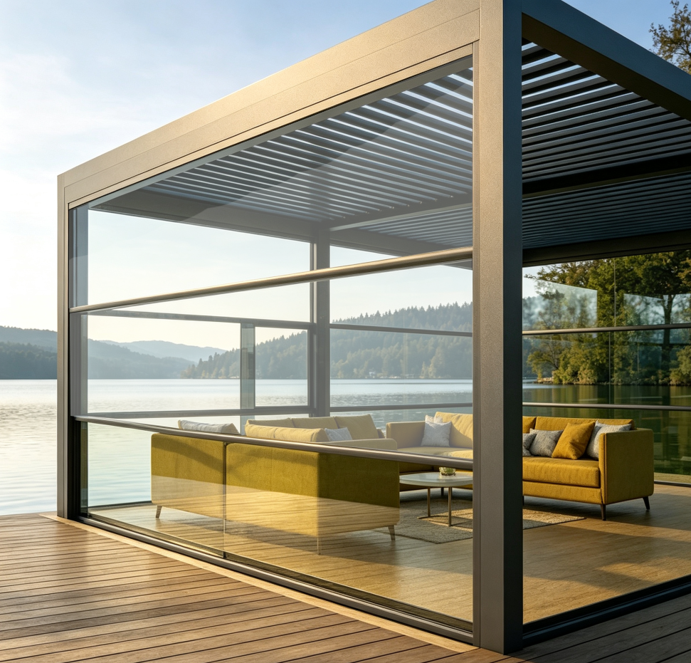 Electric Vertical Lifting Window | Safe Motorized Glass Window for Pergola Sunroom