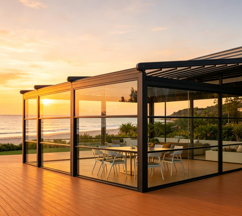 Electric Vertical Lifting Window | Safe Motorized Glass Window for Pergola Sunroom