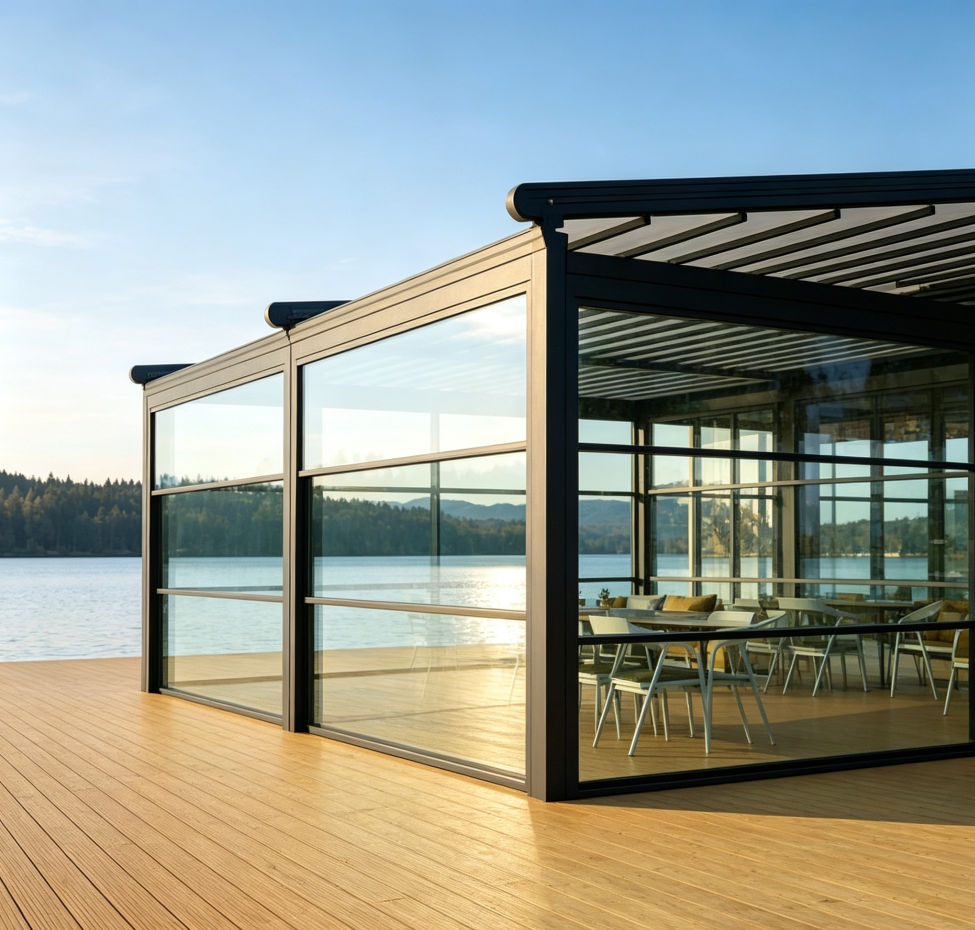 Electric Vertical Lifting Window | Safe Motorized Glass Window for Pergola Sunroom