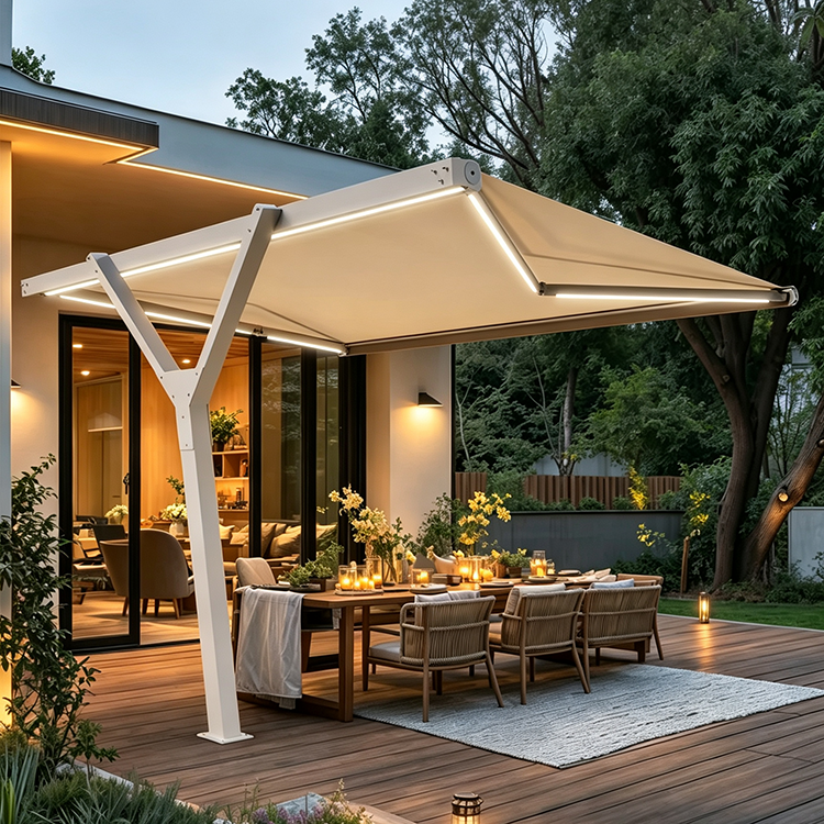 4mX3m 5mX3m Retractable Outdoor Awnings , Powder Coated Retractable Shade For Patio