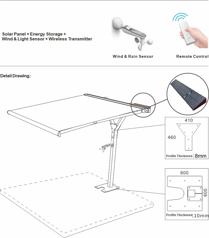 6063 Aluminum Frame Retractable Awning For House Remote Control Anti UV