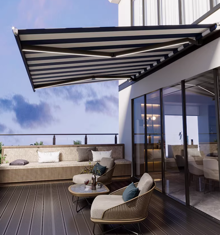 Aluminum Full Cassette Retractable Awning | 8-Grade Wind Resistant Waterproof Patio Shade Canopy